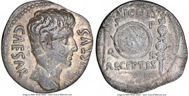 Augustus (27 BC-AD 14). AR denarius (19mm, 3.64 gm, 6h). NGC VF 4/5 - 2/5, bankers marks. Spanish mint, ca. 19 BC. CAESAR-AVGVSTVS, bare head of Augus...