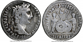 Augustus (27 BC-AD 14). AR denarius (18mm, 3.69 gm, 10h). NGC Fine 4/5 - 2/5, marks. Lugdunum, 2 BC-AD 4. CAESAR AVGVSTVS-DIVI F PATER PATRIAE, laurea...