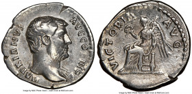 Hadrian (AD 117-138). AR denarius (19mm, 7h). NGC VF. Rome, AD 136. HADRIANVS-AVG COS III P P, bare head of Hadrian right / VICTORIA-AVG, Victory seat...