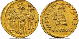 Heraclius (AD 610-641), with Heraclius Constantine and Heraclonas. AV solidus (19mm, 4.48 gm, 6h). NGC MS 4/5 - 4/5. Constantinople, 2th officina, ca....
