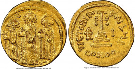 Heraclius (AD 610-641), with Heraclius Constantine and Heraclonas. AV solidus (19mm, 4.45 gm, 6h). NGC AU 4/5 - 3/5, graffiti. Constantinople, 1st off...