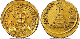 Constans II Pogonatus (AD 641-668). AV solidus (19mm, 4.39 gm, 6h). NGC MS 5/5 - 4/5, clipped. Constantinople, 2nd officina. d N CONStAN-tINЧS PP AV, ...