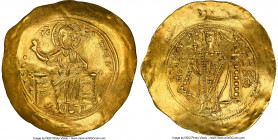 Alexius I Comnenus (AD 1081-1118). AV hyperpyron (30mm, 5h). NGC Choice AU, graffiti, edge crimps. Constantinople, post-reform coinage, AD 1092-1118. ...
