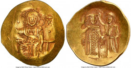 John III Ducas-Vatatzes (AD 1221/2-1254), Empire of Nicaea. AV hyperpyron (26mm, 4.60 gm, 6h). NGC AU 4/5 - 2/5, graffito, scratch. Magnesia, ca. AD 1...
