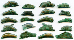 ANCIENT LOTS. Greek. Scythia. Olbia. Ca. 437-410 BC. Lot of ten (10) cast AE dolphins. Fine-Choice Fine. Includes: Dolphin with large eye and central ...