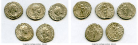 ANCIENT LOTS. Roman Imperial. Severus Alexander (AD 222-235). Lot of five (5) AR denarii. VF-XF. Includes: Various types of Severus Alexander denarii....