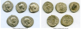 ANCIENT LOTS. Roman Imperial. Severus Alexander (AD 222-235). Lot of five (5) AR denarii. VF-XF, flan crack. Includes: Various types of Severus Alexan...