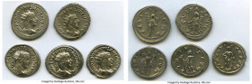 ANCIENT LOTS. Roman Imperial. Lot of five (5) AR antoniniani. VF- ChoiceXF. Includes: Five Roman Imperial AR antoniniani, various rulers. Total five (...