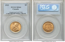 George V gold 5 Dollars 1913 MS64 PCGS, Ottawa mint, KM26. AGW 0.2419 oz. 

HID09801242017

© 2020 Heritage Auctions | All Rights Reserved