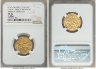 Chios. Anonymous gold Imitative Ducat ND (1343-1354) MS62 NGC, Fr-2a. Imitating a gold Ducat of Andrea Dandolo. 3.43gm. Includes Coin Galleries auctio...