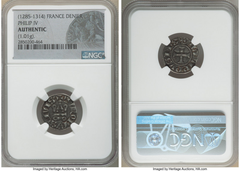 Philip IV 4-Piece Lot of Certified Deniers ND (1285-1314) Authentic NGC, Average...