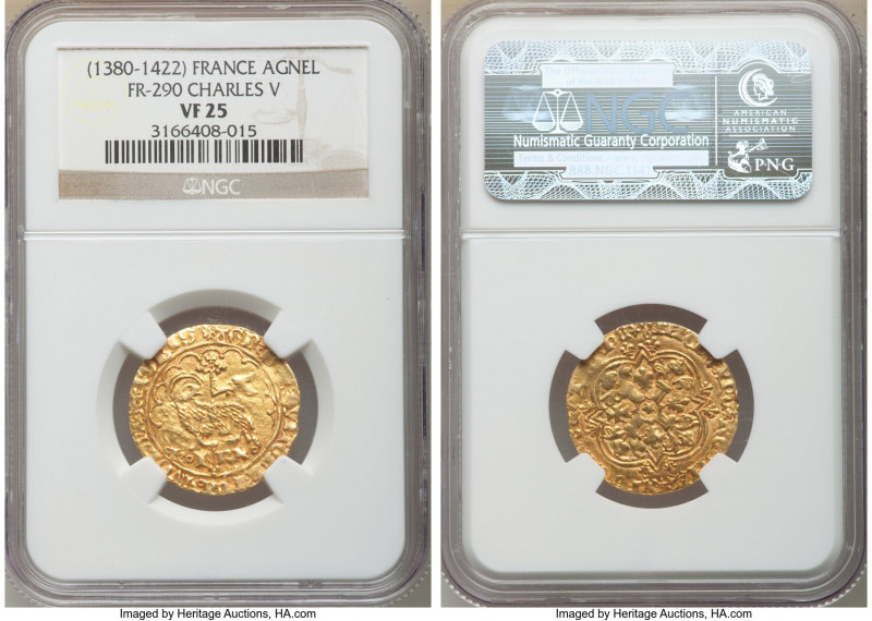 Charles VI gold Agnel d'Or ND (1380-1422) VF25 NGC, Fr-290. Mislabeled on the ho...