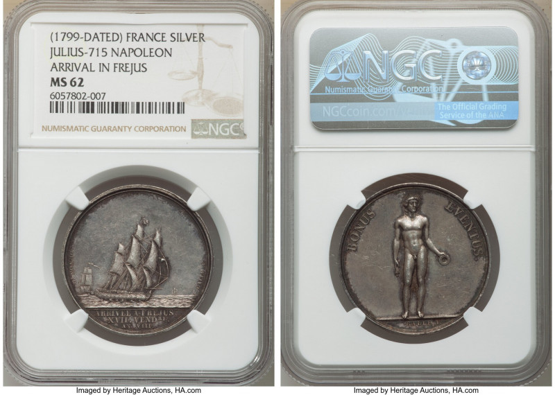 Napoleon silver "Landing at Frejus" Medal L'An VIII (1799)-Dated MS62 NGC, Juliu...