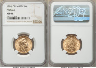 Prussia. Wilhelm II gold 20 Mark 1909-J MS62 NGC, Hamburg mint, KM521. Butter-gold color, nice for grade. 

HID09801242017

© 2020 Heritage Auctio...