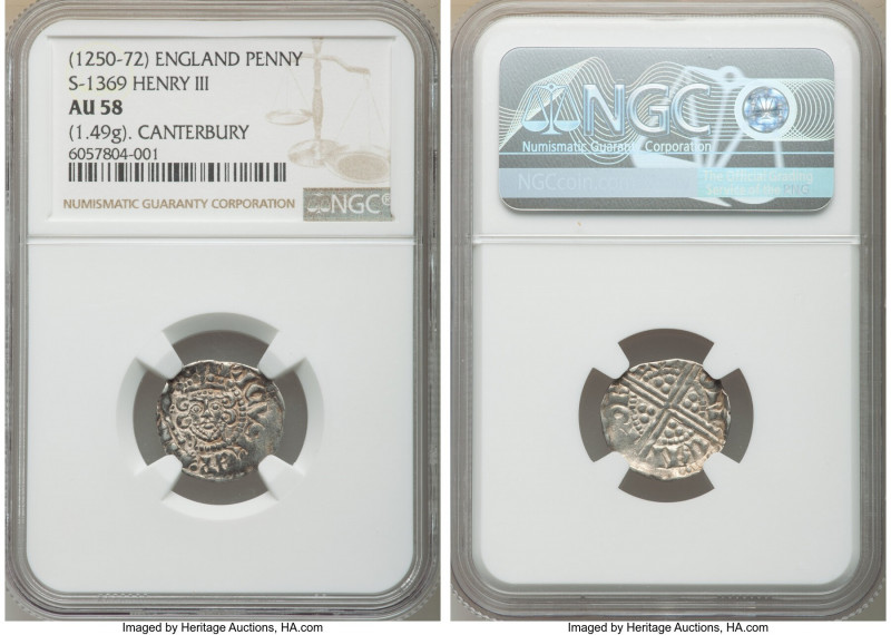 Henry III (1216-1272) Penny ND (1250-1272) AU58 NGC, Canterbury mint, S-1369. 1....