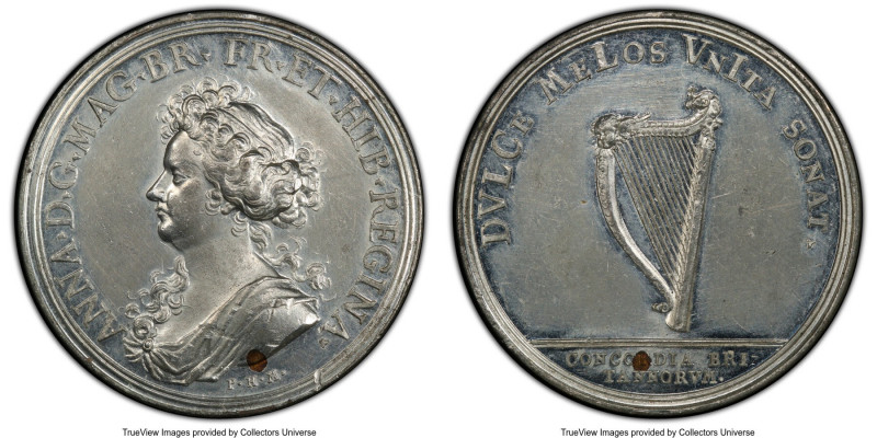 Anne white metal "Concord of Britain" Medal 1711 MS61 PCGS, Eimer-451. 44mm. By ...