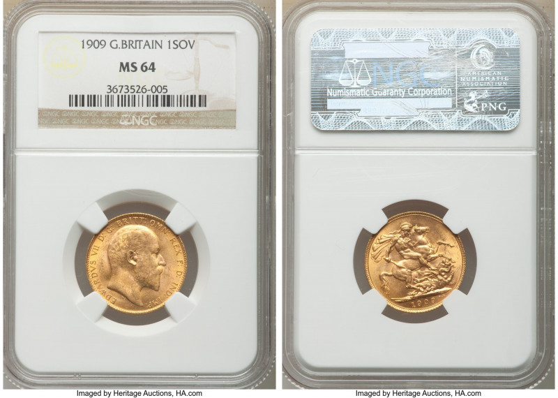 Edward VII gold Sovereign 1909 MS64 NGC, KM805. AGW 0.2354 oz. 

HID0980124201...