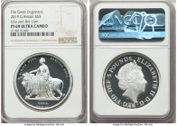 Elizabeth II silver Proof "Una and the Lion" 5 Pounds (2 oz) 2019 PR69 Ultra Cameo NGC, KM-Unl. Mintage: 3,000. Modern issue of this famous and popula...