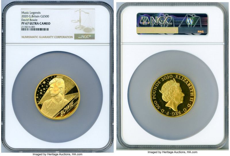 Elizabeth II gold Proof "David Bowie" 500 Pounds 2020 PR67 Ultra Cameo NGC, KM-U...