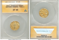 Antonio Venier gold Ducat ND (1382-1400) XF45 ANACS, Fr-1129, Paolucci-37.1. We note that the overall flan preparation and style of engraving on this ...