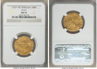 Sebastian gold 500 Reis (Cruzado) ND (1557-1578) AU53 NGC, Lisbon mint, Fr-41. Aged antique gold color, typical wavy flan. 

HID09801242017

© 202...