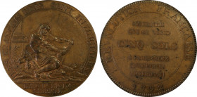France. Constitution, Monneron de cinq sols à l'Hercule, Birmingham, 1792, AE, 27.51g.
Ref : Maz. 163 (R1)
Conservation : PCGS AU 55