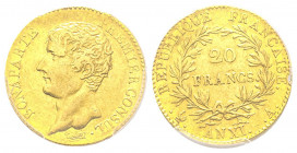 France. Premier Consul 1799-1804
20 Francs, Paris, AN XI A, AU 6.45 g.
Ref : G.1020
Conservation : PCGS AU 50
