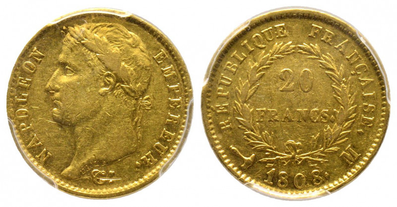 France. Premier Empire 1804-1814
20 Francs, Toulouse, 1808 M, AU 6.45 g. 
Ref : ...