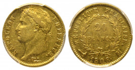 France. Premier Empire 1804-1814
20 Francs, Toulouse, 1808 M, AU 6.45 g. 
Ref : G.1024 
Conservation : PCGS XF 45
