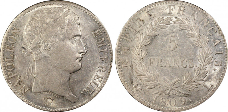 Premier Empire 1804-1814
5 Francs, Bayonne, 1809 L, AG 25 g.
Ref : G.584
Conserv...
