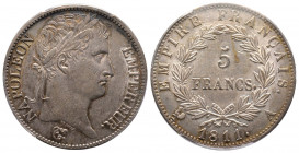 Premier Empire 1804-1814
5 Francs, Paris, 1811 A, AG 25 g.
Ref : G.584
Conservation : PCGS AU 58