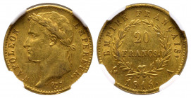 France. Cent-Jours, 20 mars-22 juin 1815
20 Francs, Paris, 1815 A, AU 6.45 g.
Ref : G.1025a
Conservation : NGC AU 53