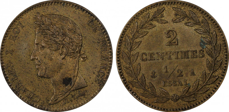 France. Charles X, Essai en bronze de 2 1/2 centimes, Paris, ND, AE, 3.89g.
Ref ...