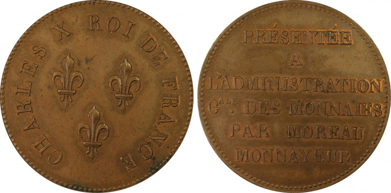 France. Charles X, Essai au module de 5 Francs par Moreau , ND-1824, AE, 24.9 g....
