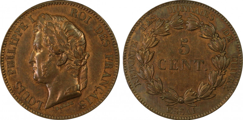 France. Louis Philippe Ier, Essai de 5 centimes de Barre Refonte des monnaies de...