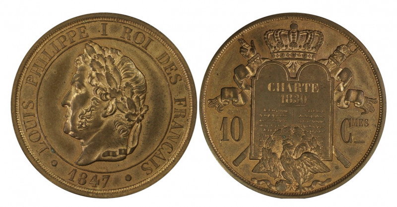 France. Louis Philippe Ier, Essai de 10 centimes à la charte de 1830 de Barre, P...