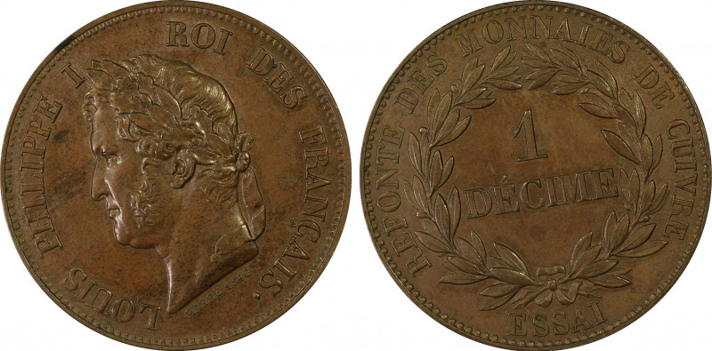 France. Louis Philippe Ier, Essai de 1 decime, Paris, 1840, Cu 10.3 g.
Ref : Gad...