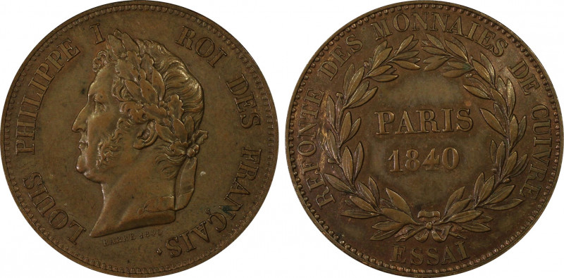 France. Louis Philippe Ier, Essai de 1 decime, Paris, 1840, Cu 10.3 g.
Ref : Maz...