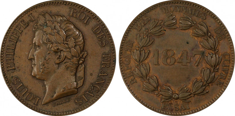 France. Louis Philippe Ier, Essai de 5 centimes, Paris, 1847, AE 7.34 g.
Ref : M...