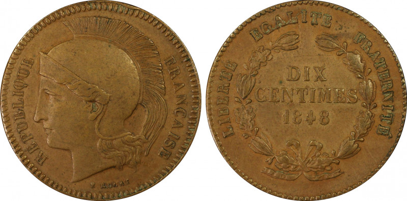 France. IIe République, Essai de 10 centimes par Gayrard, Paris, 1848, Cu, 10.55...