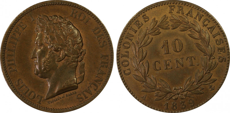 Colonies françaises (Guadeloupe), Louis Philippe Ier
10 centimes, Paris, 1839, A...