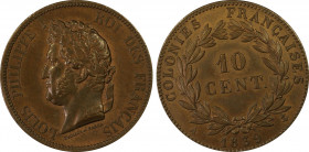 Colonies françaises (Guadeloupe), Louis Philippe Ier
10 centimes, Paris, 1839, AE, 20.73 g.
Ref : Lec.314, KM#13
Conservation : PCGS SP 63 BN
