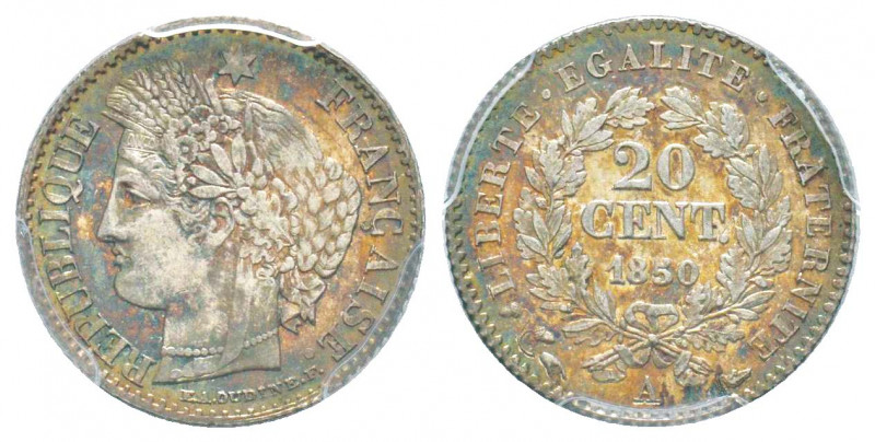 France. IIème République
20 centimes, Paris, 1850 A, AG 25 g.
Ref : G.303
Conser...