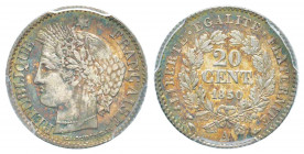 France. IIème République
20 centimes, Paris, 1850 A, AG 25 g.
Ref : G.303
Conservation : PCGS MS 65