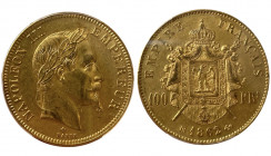France. Second Empire 1852-1870
100 Francs, Strasbourg, 1862 BB, AU 32.25 g.
Ref : G.1136, Fr. 580
Conservation : PCGS AU 58
Quantité : 3078 exemplaie...