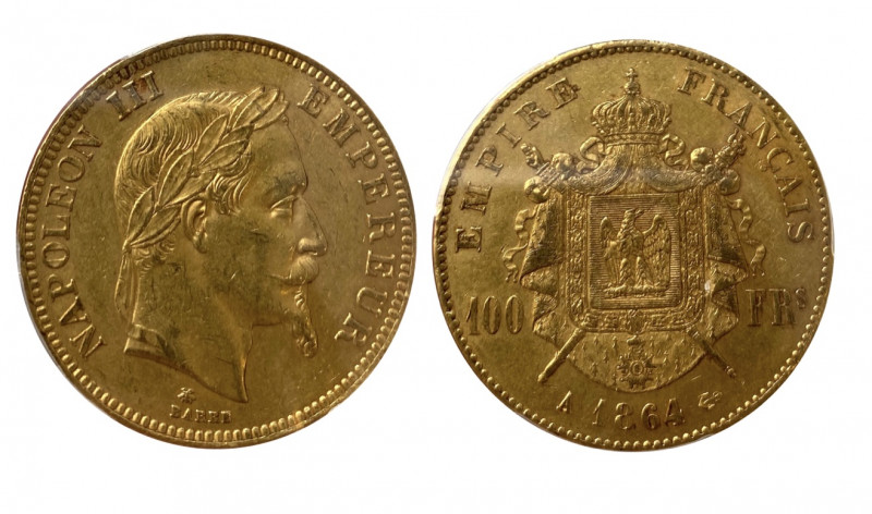 France. Second Empire 1852-1870
100 Francs, Paris, 1864, AU 32.25 g.
Ref : G.113...