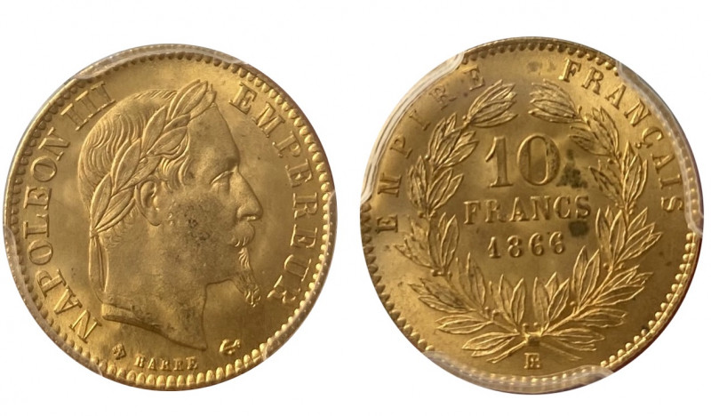 France. Second Empire 1852-1870
10 Francs tête laurée, Strasbourg, 1866 BB, peti...