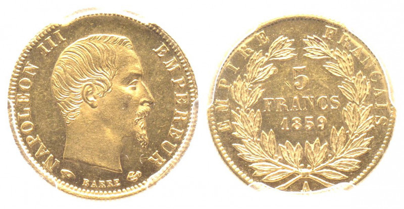 France. Second Empire 1852-1870
5 Francs, Paris, 1859 A, grand module AU 1.61 g....