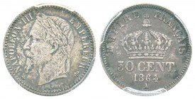 France. Second Empire 1852-1870
50 centimes, Paris, 1864 A, AG 2.5 g.
Ref : G.417
Conservation : PCGS MS 64