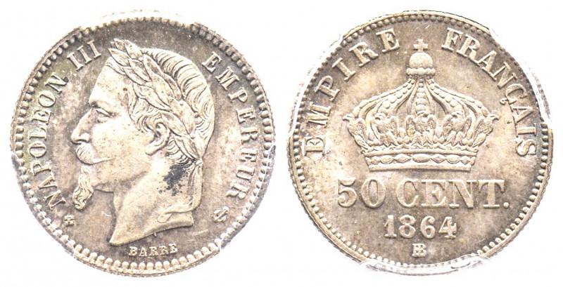 France. Second Empire 1852-1870
50 centimes, Strasbourg 1864 BB, AG 2.5 g.
Ref :...